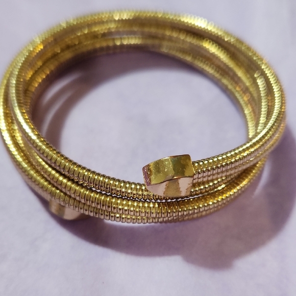 Gold Spiral Coil Bracelet with Textured Design - Picture 1 of 7